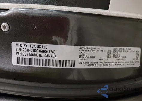 2021 Chrysler Voyager Lxi из США, поврежденный, VIN 2C4RC1DG1MR547740